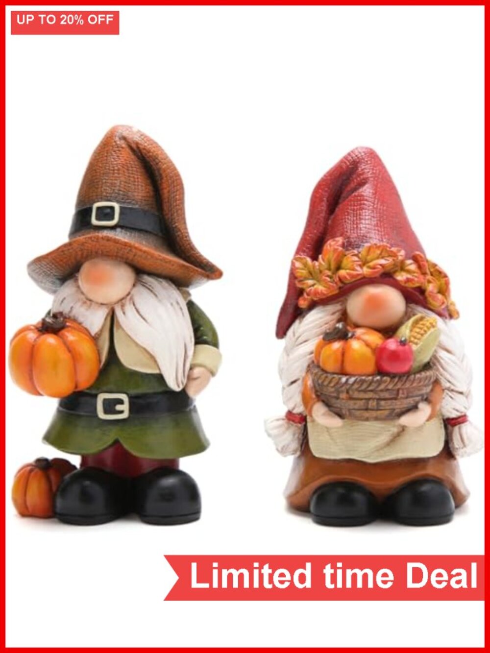 Set of 2 Handmade Pumpkin Gnome Figurines Thanksgiving Fall Home Decor